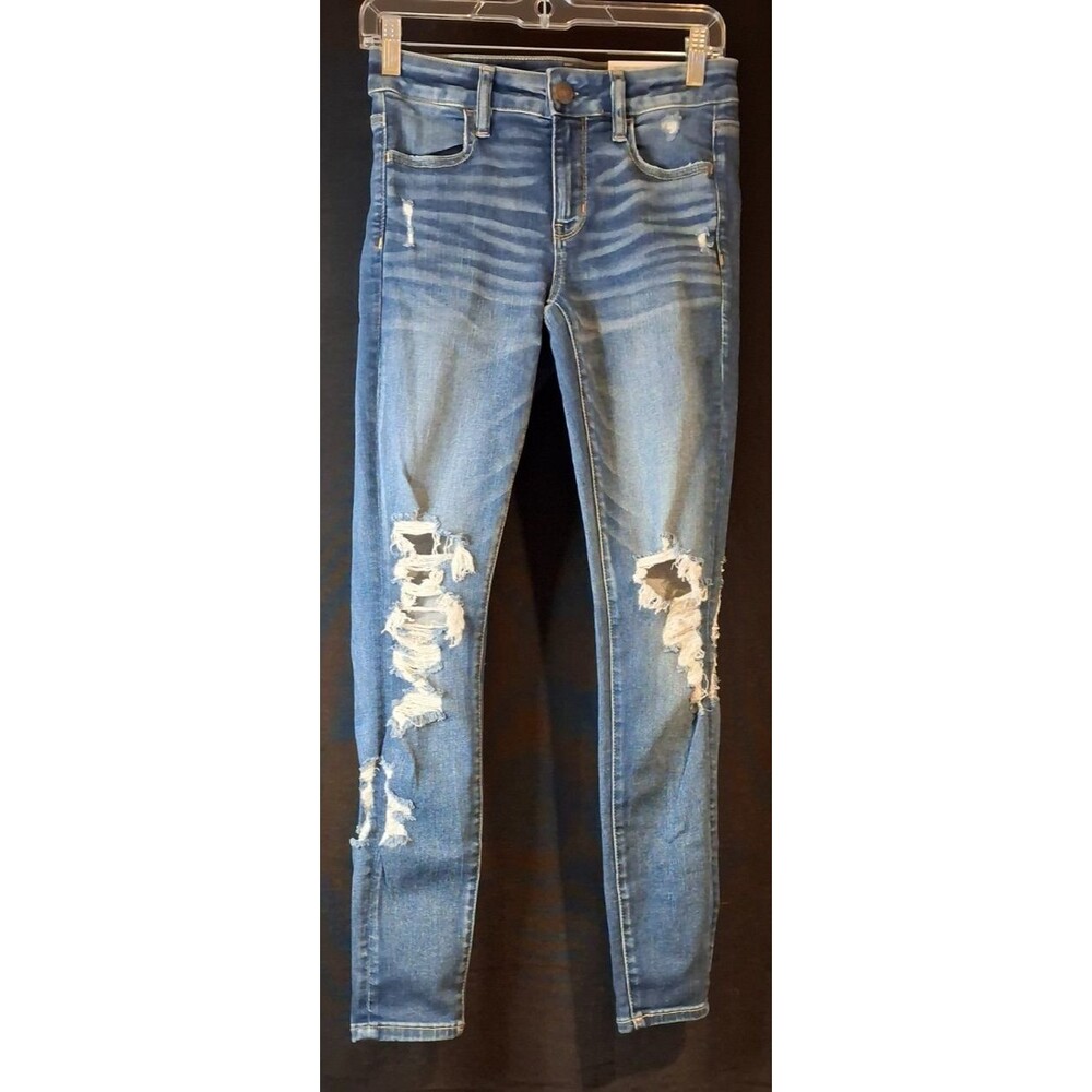 American Eagle Next Level Stretch Hi-Rise Jegging Distressed Jeans Size 4 Stand.